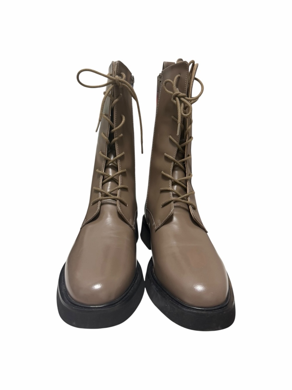Anthropologie Solid Taupe Leather Mid-Calf Boots